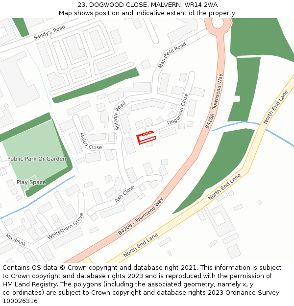 23, DOGWOOD CLOSE, MALVERN, WR14 2WA: Location map and indicative extent of plot