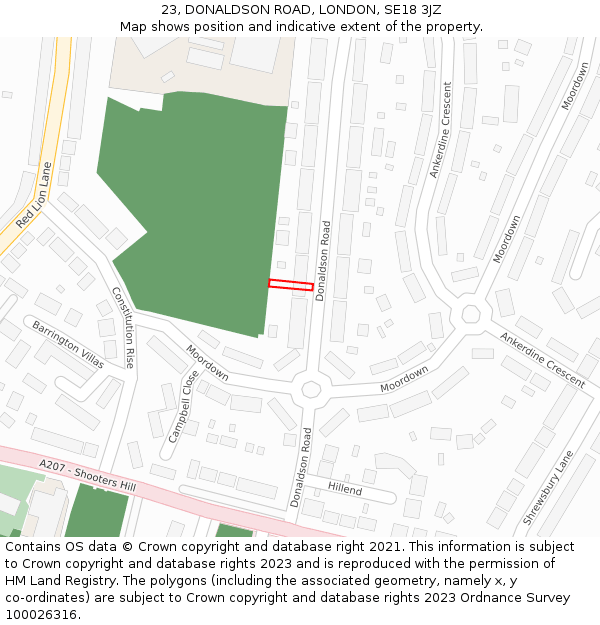 23, DONALDSON ROAD, LONDON, SE18 3JZ: Location map and indicative extent of plot