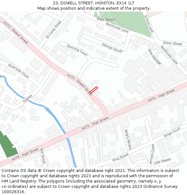 23, DOWELL STREET, HONITON, EX14 1LT: Location map and indicative extent of plot
