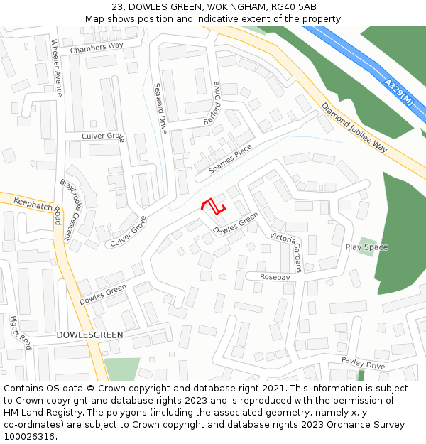 23, DOWLES GREEN, WOKINGHAM, RG40 5AB: Location map and indicative extent of plot