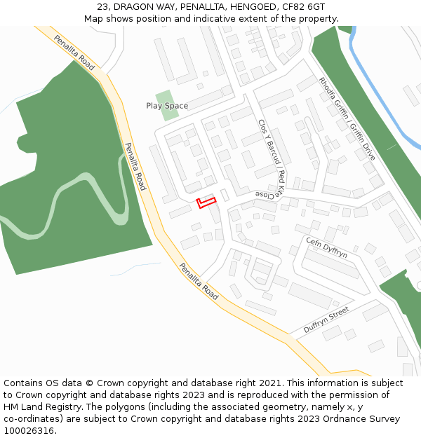 23, DRAGON WAY, PENALLTA, HENGOED, CF82 6GT: Location map and indicative extent of plot