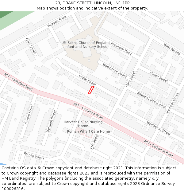 23, DRAKE STREET, LINCOLN, LN1 1PP: Location map and indicative extent of plot