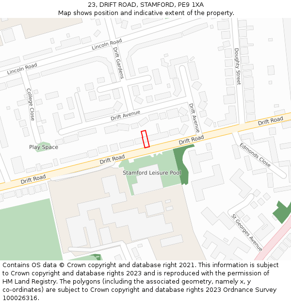 23, DRIFT ROAD, STAMFORD, PE9 1XA: Location map and indicative extent of plot