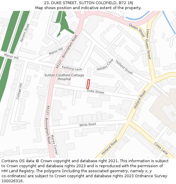 23, DUKE STREET, SUTTON COLDFIELD, B72 1RJ: Location map and indicative extent of plot