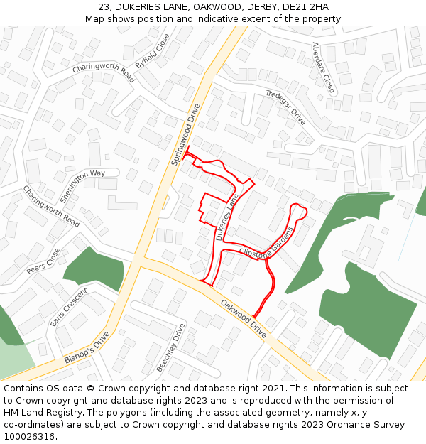 23, DUKERIES LANE, OAKWOOD, DERBY, DE21 2HA: Location map and indicative extent of plot