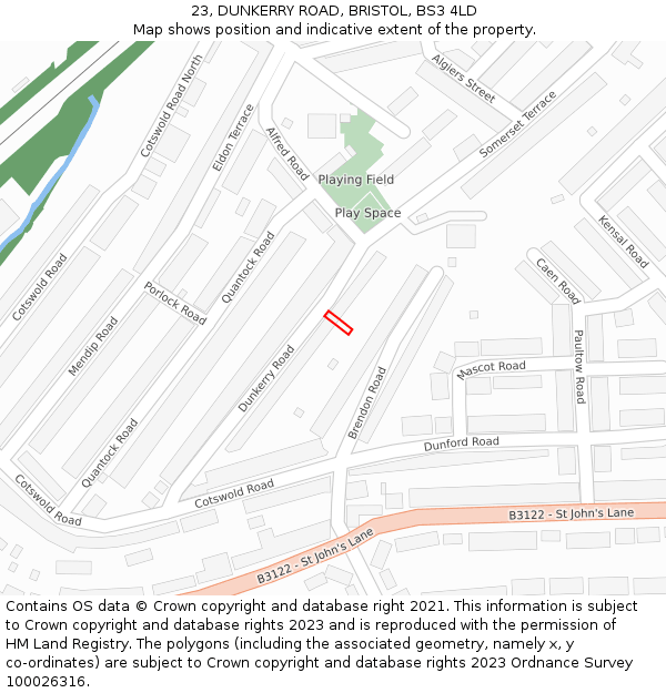 23, DUNKERRY ROAD, BRISTOL, BS3 4LD: Location map and indicative extent of plot