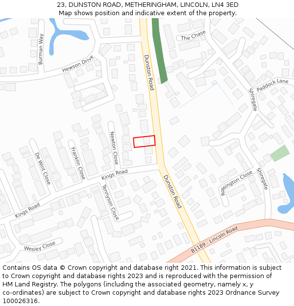 23, DUNSTON ROAD, METHERINGHAM, LINCOLN, LN4 3ED: Location map and indicative extent of plot