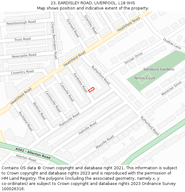 23, EARDISLEY ROAD, LIVERPOOL, L18 0HS: Location map and indicative extent of plot