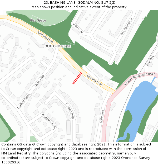 23, EASHING LANE, GODALMING, GU7 2JZ: Location map and indicative extent of plot