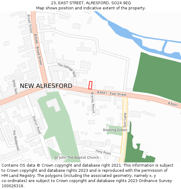 23, EAST STREET, ALRESFORD, SO24 9EQ: Location map and indicative extent of plot