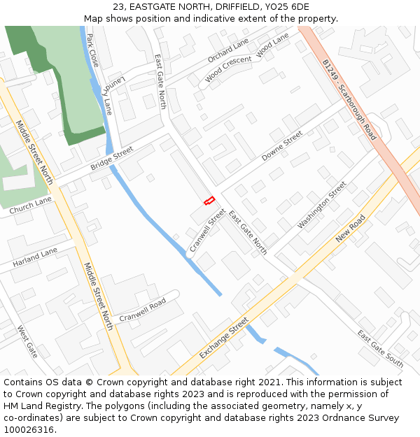 23, EASTGATE NORTH, DRIFFIELD, YO25 6DE: Location map and indicative extent of plot