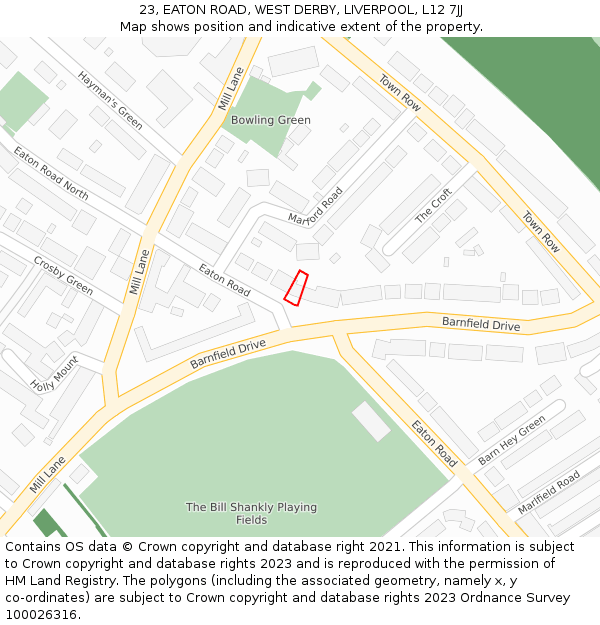 23, EATON ROAD, WEST DERBY, LIVERPOOL, L12 7JJ: Location map and indicative extent of plot
