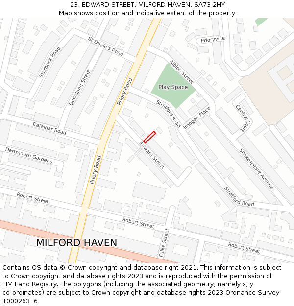 23, EDWARD STREET, MILFORD HAVEN, SA73 2HY: Location map and indicative extent of plot
