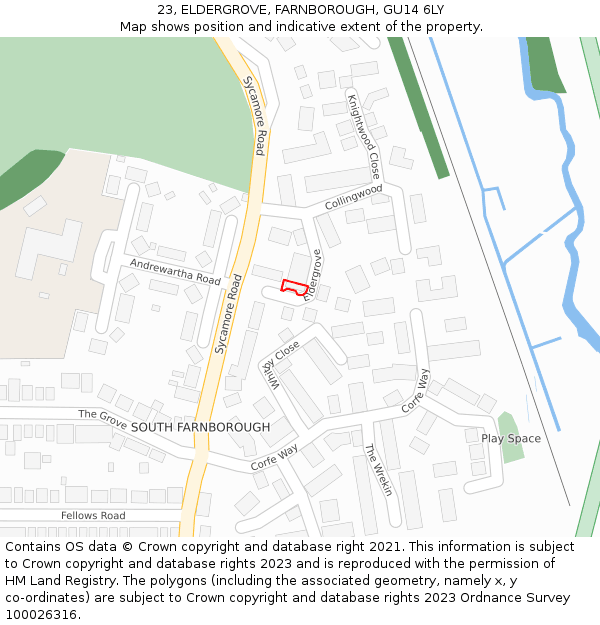 23, ELDERGROVE, FARNBOROUGH, GU14 6LY: Location map and indicative extent of plot