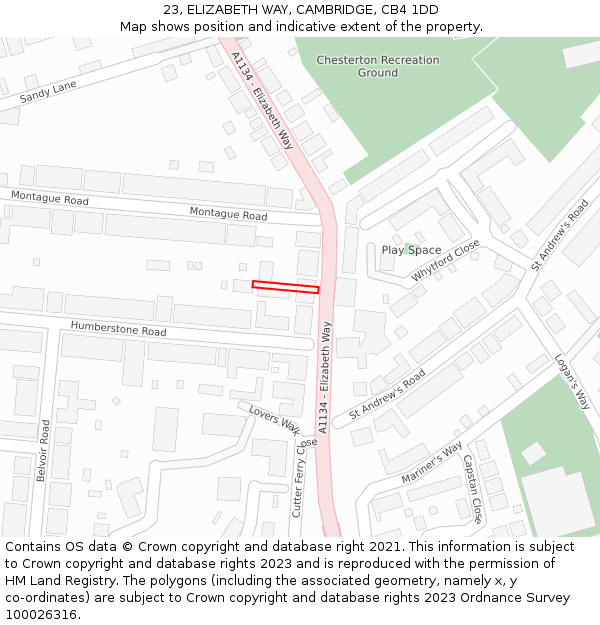 23, ELIZABETH WAY, CAMBRIDGE, CB4 1DD: Location map and indicative extent of plot
