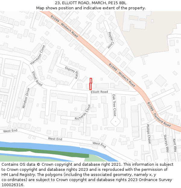 23, ELLIOTT ROAD, MARCH, PE15 8BL: Location map and indicative extent of plot