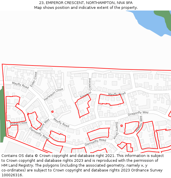 23, EMPEROR CRESCENT, NORTHAMPTON, NN4 9FA: Location map and indicative extent of plot