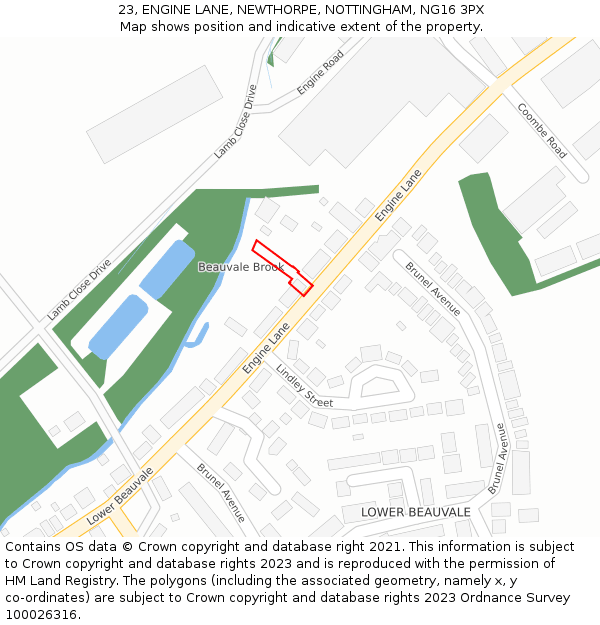 23, ENGINE LANE, NEWTHORPE, NOTTINGHAM, NG16 3PX: Location map and indicative extent of plot