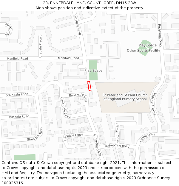 23, ENNERDALE LANE, SCUNTHORPE, DN16 2RW: Location map and indicative extent of plot