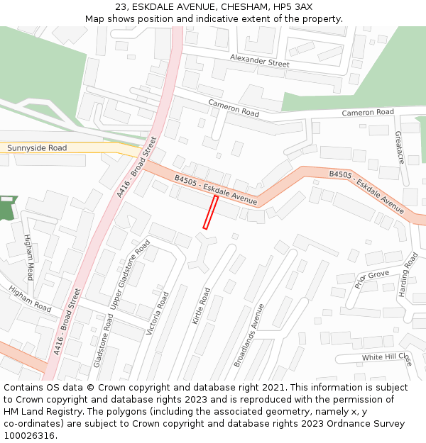 23, ESKDALE AVENUE, CHESHAM, HP5 3AX: Location map and indicative extent of plot