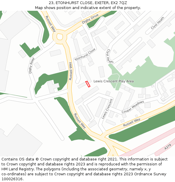 23, ETONHURST CLOSE, EXETER, EX2 7QZ: Location map and indicative extent of plot