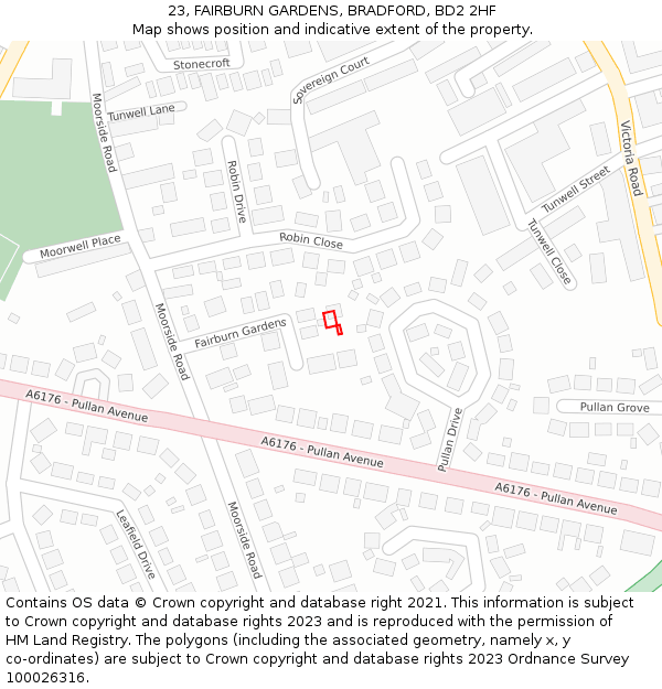 23, FAIRBURN GARDENS, BRADFORD, BD2 2HF: Location map and indicative extent of plot