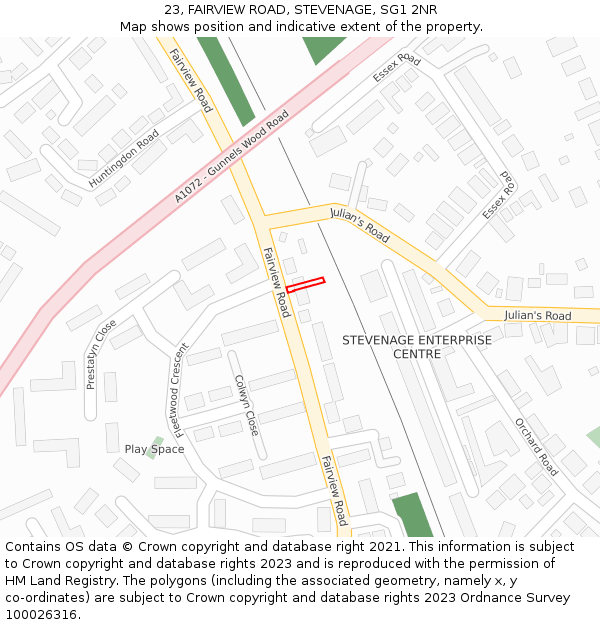 23, FAIRVIEW ROAD, STEVENAGE, SG1 2NR: Location map and indicative extent of plot