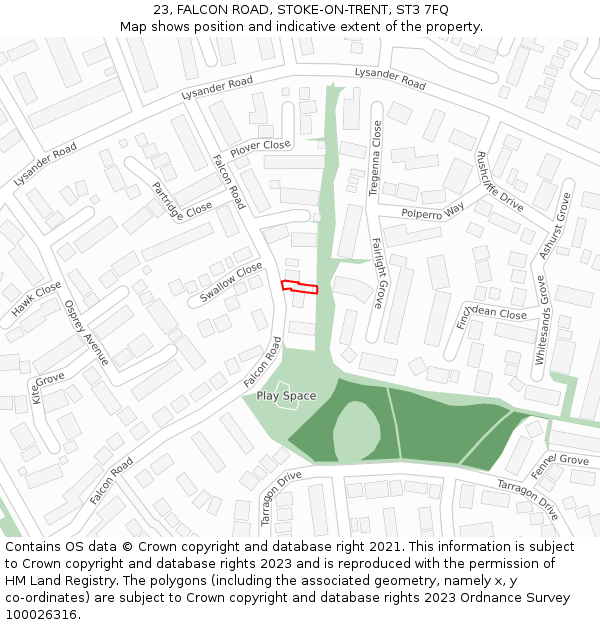 23, FALCON ROAD, STOKE-ON-TRENT, ST3 7FQ: Location map and indicative extent of plot