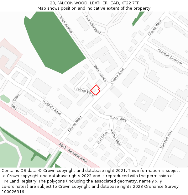 23, FALCON WOOD, LEATHERHEAD, KT22 7TF: Location map and indicative extent of plot