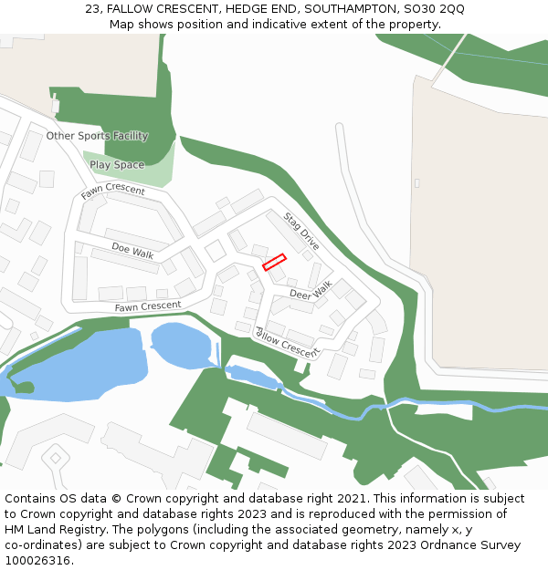 23, FALLOW CRESCENT, HEDGE END, SOUTHAMPTON, SO30 2QQ: Location map and indicative extent of plot