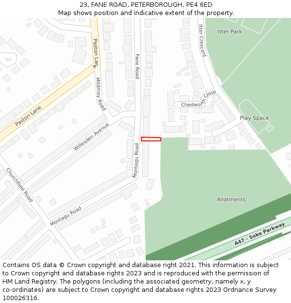 23, FANE ROAD, PETERBOROUGH, PE4 6ED: Location map and indicative extent of plot