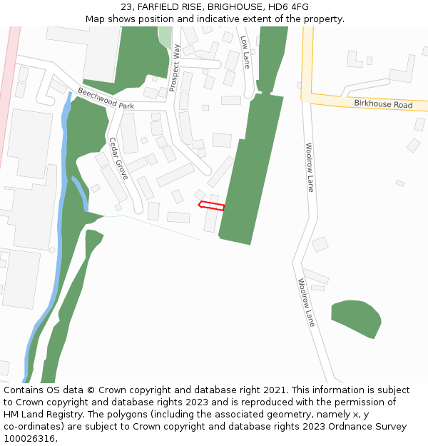 23, FARFIELD RISE, BRIGHOUSE, HD6 4FG: Location map and indicative extent of plot