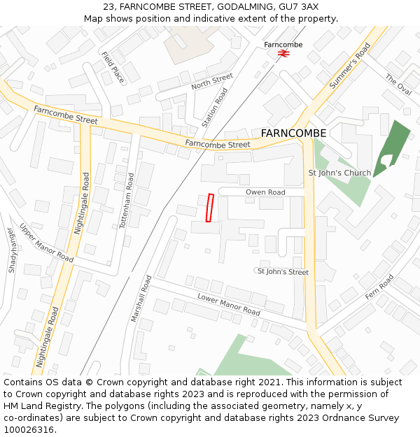 23, FARNCOMBE STREET, GODALMING, GU7 3AX: Location map and indicative extent of plot