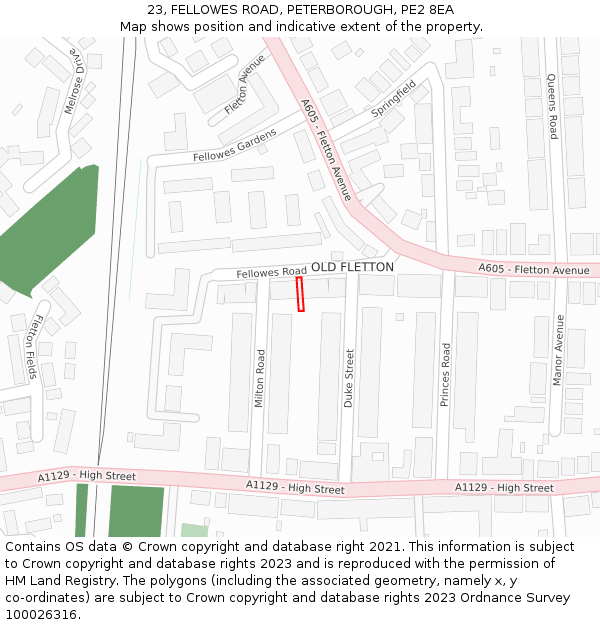 23, FELLOWES ROAD, PETERBOROUGH, PE2 8EA: Location map and indicative extent of plot