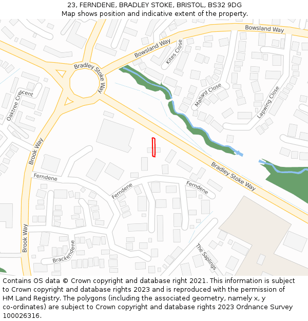 23, FERNDENE, BRADLEY STOKE, BRISTOL, BS32 9DG: Location map and indicative extent of plot