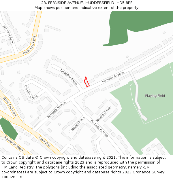 23, FERNSIDE AVENUE, HUDDERSFIELD, HD5 8PF: Location map and indicative extent of plot