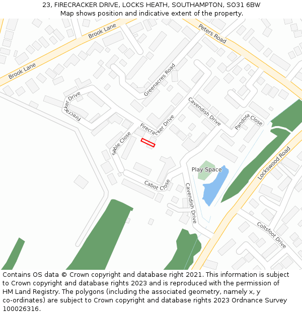 23, FIRECRACKER DRIVE, LOCKS HEATH, SOUTHAMPTON, SO31 6BW: Location map and indicative extent of plot