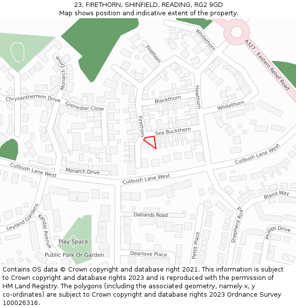 23, FIRETHORN, SHINFIELD, READING, RG2 9GD: Location map and indicative extent of plot