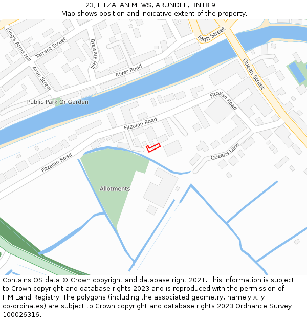 23, FITZALAN MEWS, ARUNDEL, BN18 9LF: Location map and indicative extent of plot