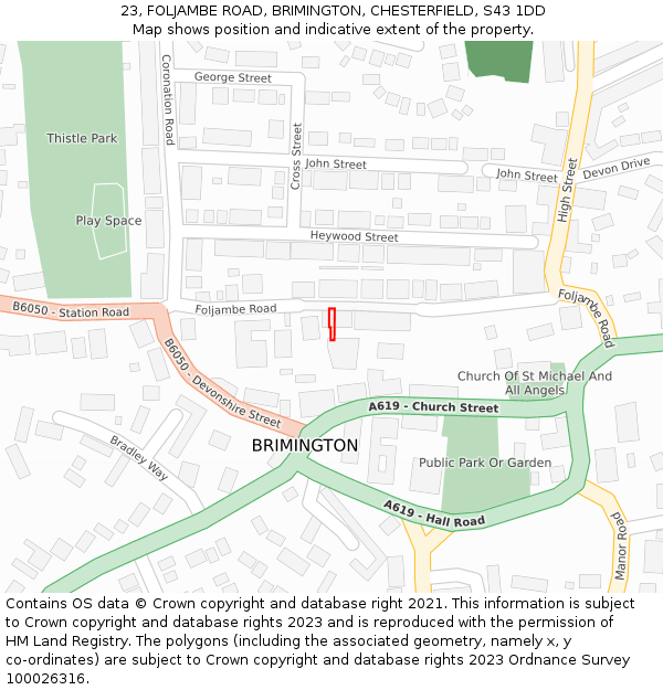 23, FOLJAMBE ROAD, BRIMINGTON, CHESTERFIELD, S43 1DD: Location map and indicative extent of plot