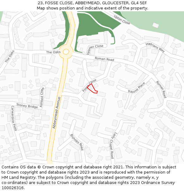 23, FOSSE CLOSE, ABBEYMEAD, GLOUCESTER, GL4 5EF: Location map and indicative extent of plot