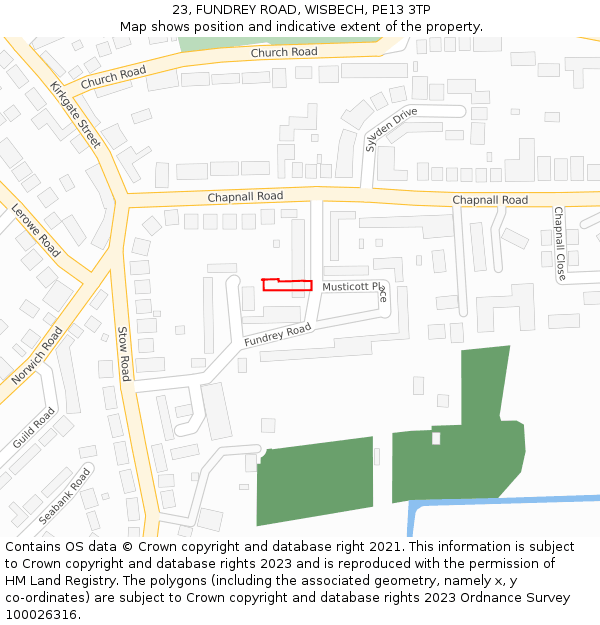 23, FUNDREY ROAD, WISBECH, PE13 3TP: Location map and indicative extent of plot