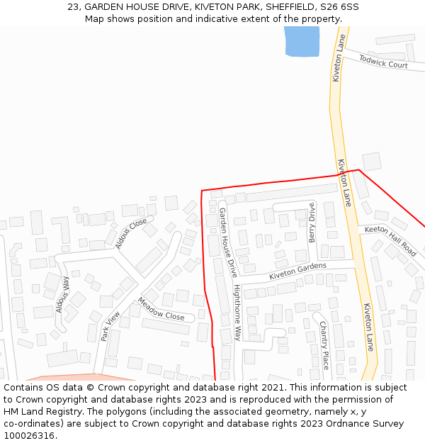 23, GARDEN HOUSE DRIVE, KIVETON PARK, SHEFFIELD, S26 6SS: Location map and indicative extent of plot