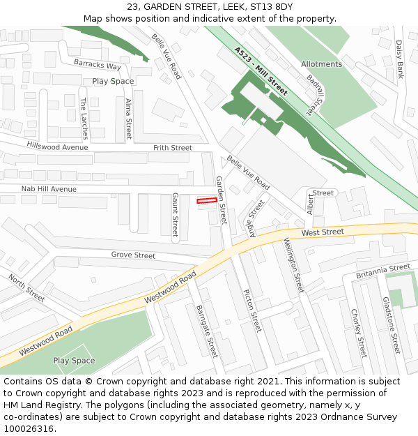 23, GARDEN STREET, LEEK, ST13 8DY: Location map and indicative extent of plot