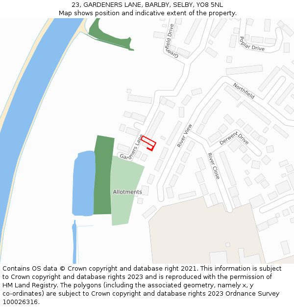 23, GARDENERS LANE, BARLBY, SELBY, YO8 5NL: Location map and indicative extent of plot