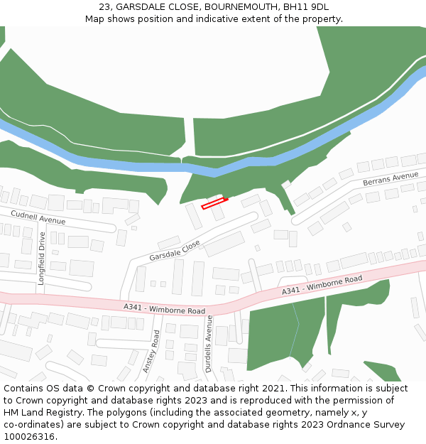 23, GARSDALE CLOSE, BOURNEMOUTH, BH11 9DL: Location map and indicative extent of plot