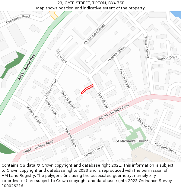 23, GATE STREET, TIPTON, DY4 7SP: Location map and indicative extent of plot