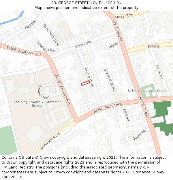 23, GEORGE STREET, LOUTH, LN11 9JU: Location map and indicative extent of plot