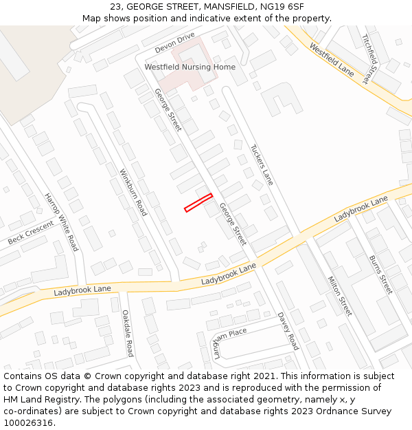 23, GEORGE STREET, MANSFIELD, NG19 6SF: Location map and indicative extent of plot