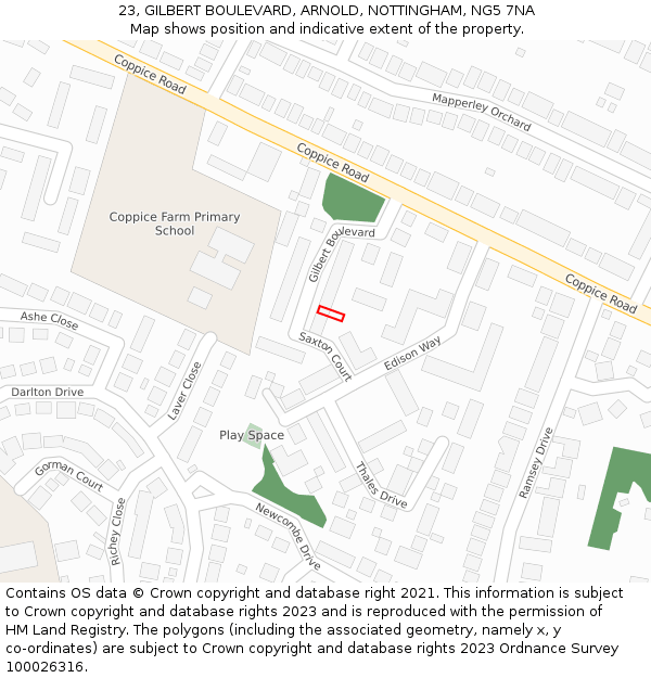 23, GILBERT BOULEVARD, ARNOLD, NOTTINGHAM, NG5 7NA: Location map and indicative extent of plot